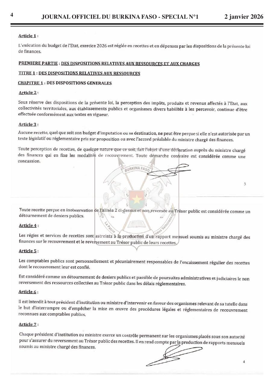 Page 2 de Loi de finances 2026 – Burkina Faso